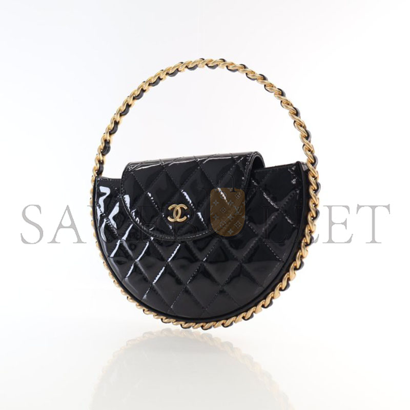 Ch*el patent calfskin quilted chain hoop bag black ap3585 (23*23*3cm)